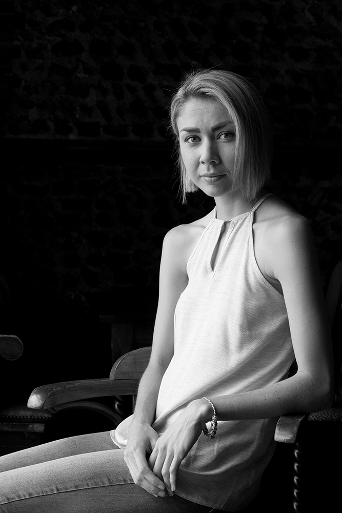 Black and white photograph of a girl in The Red Lion