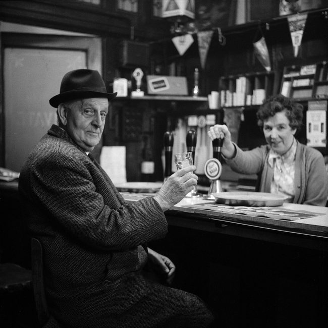 A black and white photograph of what is believed to be a pathologist in The Theatre Tavern Hull about 1972.