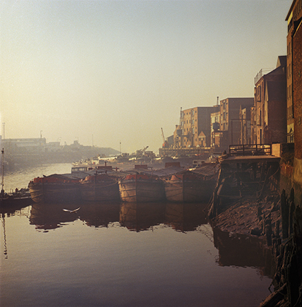 Colour photograph of the river Hull and barges 1971