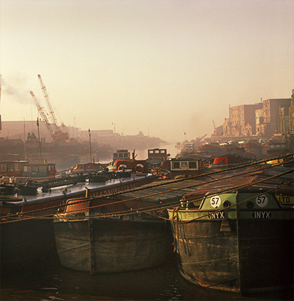 Colour photograph of the river Hull and barges 1971