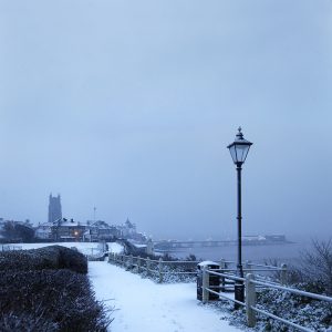 Colour photograph of Cromer after a snowfall