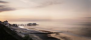 Photograph of a deserted beach in the evening at Cromer